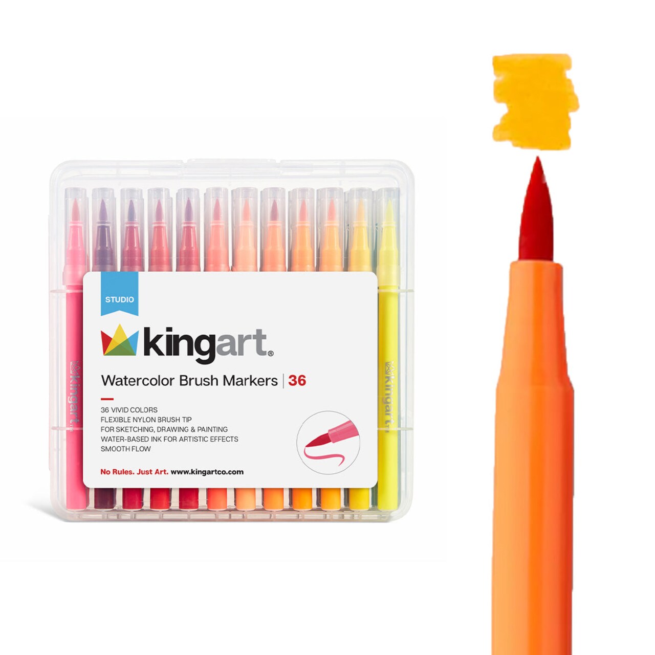 KINGART® Watercolor Brush Markers, Storage Case, Set of 36 Unique Colors